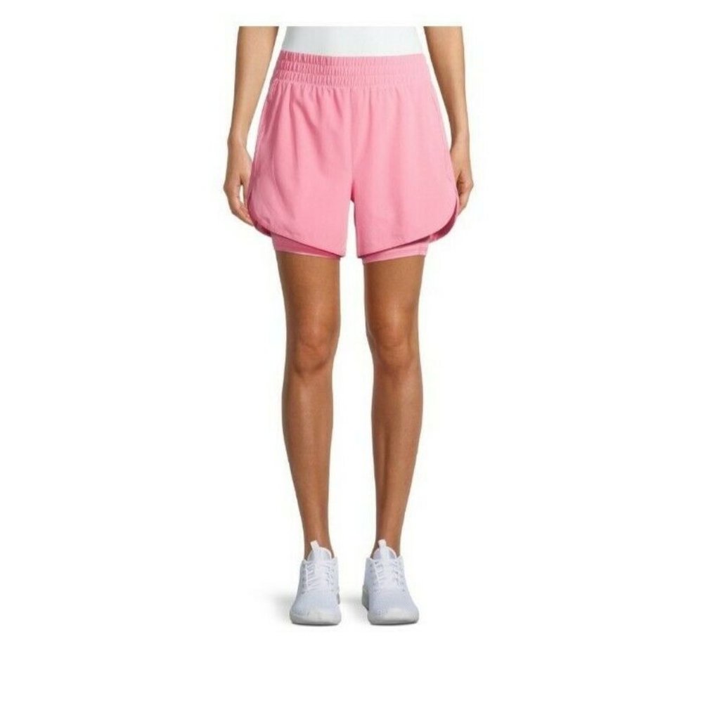 New Womens XXL (20) 5" inseam Pink Pull On Running Shorts with Bike Liner - Picture 2 of 4